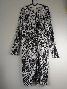 Lipsy Bodycon Dress UK 16 Black and White Animal Print Stretch Long Sleeve - Picture 1 of 12