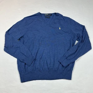 Polo Ralph Lauren Pullover Herren XXL Merinowolle Blau Pulli V-Ausschnitt Pony - Bild 1 von 11