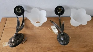2 x POOLE LIGHTING Wall Lamps Metal Brushed Finish Frosted Glass Shade - Picture 1 of 24