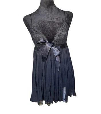 Victoria's Secret Babydoll Lingerie Mini Slip Dress Black Lace Pleated  Medium - Image 1 of 4