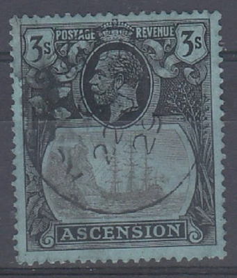 Ascensión 1924-33, 3/- Gris Negro y Negro/Azul SG 20 fino usado. Cat £130 Foto 1 de 2