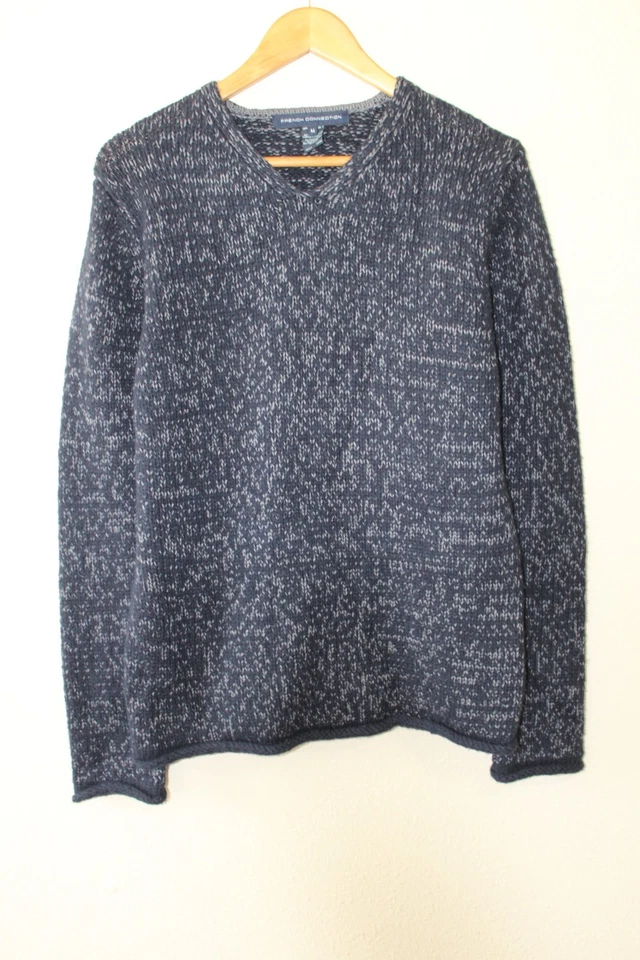 Suéter French Connection Para Hombres Negro Gris Mezcla de Lana Manga Larga Cuello en V M Foto 1 de 4