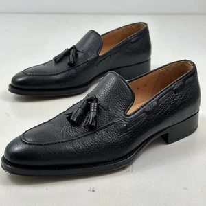 NEW Magnanni Neiman Marcus Tassel Loafers Men 9 Scotch Grain Shoes Black Spain - Picture 1 of 16