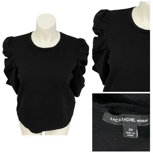 Suéter Zac & Rachel para mujer 2x negro manga abullonada tejido Officecore Corpcore básico - Imagen 1 de 18