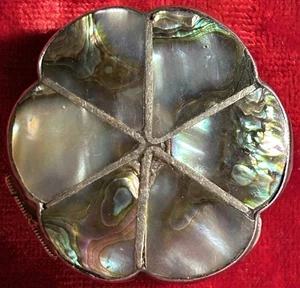 Vintage TAXCO Mexico Sterling Silver Abalone Shell Pill Box. Initials ELM. #8. - Picture 1 of 8