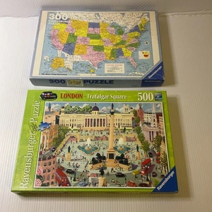 VTG Ravensburger Travel Puzzle LOT 2 USA Map & London Trafalgar Square COMPLETE - Picture 1 of 8