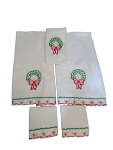 Cannon R.A. Briggs 5 Christmas Bathroom Towel Set Satin Edge - Picture 1 of 8