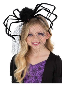 Kids Spider Headband with Web Veil Gothic Girl Halloween Fancy Dress - Picture 1 of 2