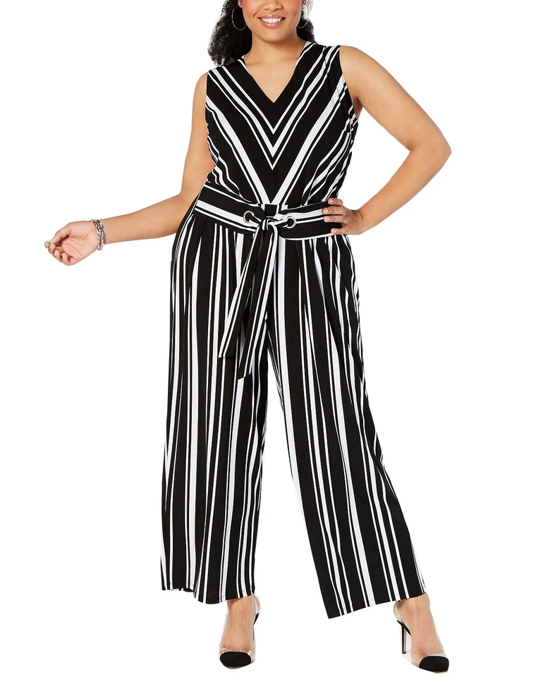 INC International Concepts 大码无袖条纹连身裤 — 第 1/1 张图片