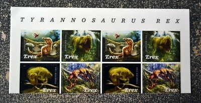 2019USA #5410-5413 Forever Tyrannosaurus Rex - Header Block of 8 Mint dinosaur t - Image 1 of 2
