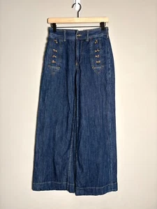 Pantalones de mezclilla Pilcro Anthropologie azul estribor marinero náutico oscuro pierna ancha talla 25 - Imagen 1 de 10