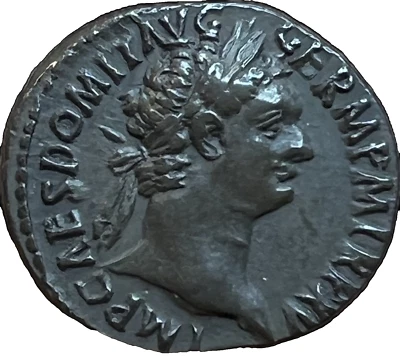 ANCIENT ROMAN SILVER DENARIUS - DOMITIAN 95-96 A.D. -  RARE - Extremely Fine - Image 1 of 2