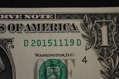 $1 ONE DOLLAR FANCY BIRTHDAY/ANNIVERSARY NOTE  [NOV 19, 2015]  SN D 20151119 D - Image 1 of 3