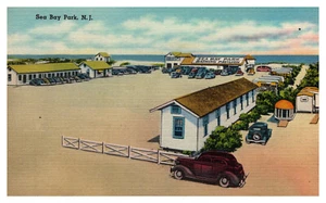 SEA BAY PARK, NEW JERSEY - PADIGLIONE BALNEAZIONE - CARTOLINA VINTAGE IN LINO - Foto 1 di 2