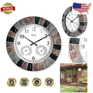Weatherproof 14" Wall Clock with Faux Slate Finish - Ideal for Garden & Patio - Picture 1 of 9