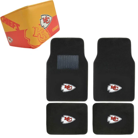 NFL Kansas City Chiefs Car Truck Carpet Floor Mats Synthetic Leather Wallet Set Cover