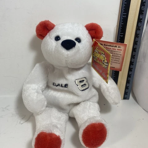 Team Salvino's Racing Bean Bag Plush Bear Nascar DALE EARNHARDT JR White Cover