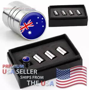 Australian Logo Valve Stem Caps Chrome Tires Kit Emblem Wheel Australia Flag USA - Picture 1 of 3