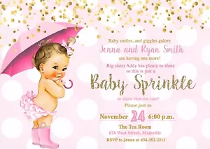 Baby Sprinkle Invitation, Girl, Pink, Gold, Baby Shower, Invitation, Sprinkle - Picture 1 of 1