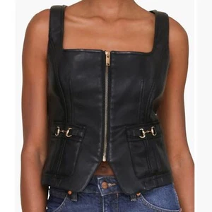 NWT Avec Les Filles Equestrian Zip Front Vest in Black - Picture 1 of 9