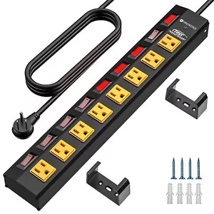 8 Outlet Heavy Duty Power Strip with Individual Switches, 15A/14AWG/1875W/1200J - Picture 1 of 8