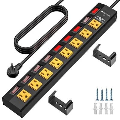 8 Outlet Heavy Duty Power Strip with Individual Switches, 15A/14AWG/1875W/1200J - Image 1 of 4