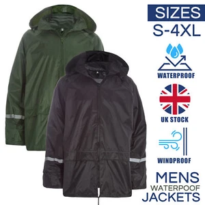 Mens Waterproof Jacket Hooded Raincoat Windproof Stormbreak Rain Coat Zipped - Picture 1 of 13