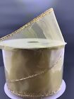 4 Rolls Christmas Ribbon Wired New Gold Sheer Darice 2.5" X 25 Ft Each