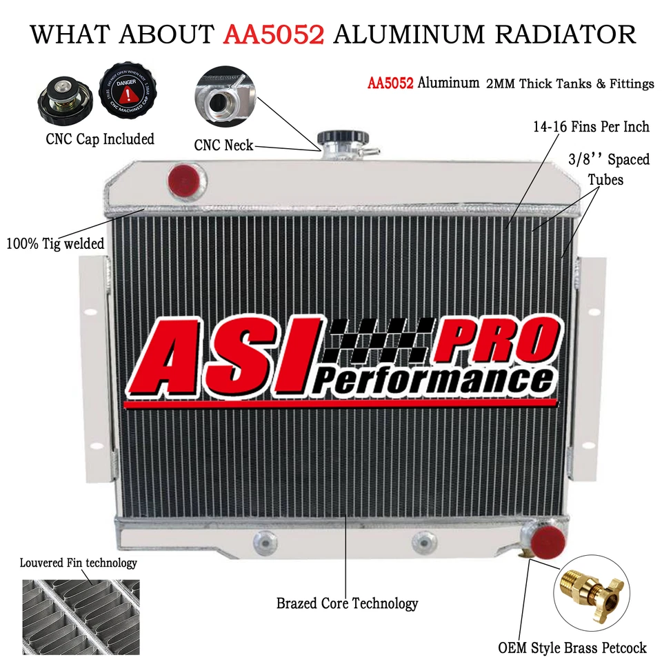 4 Row Aluminum Radiator Fit 1972-1985,1976 Jeep CJ5 CJ6 CJ7 Chevy V8 Conversion Foto 1 de 4