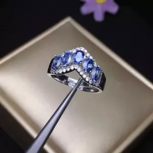 VVS Grade Purple Tanzanite Wedding Band Ring 925 Sterling Silver 3x5mm - Picture 1 of 4