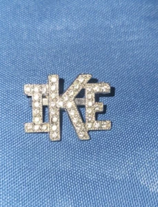 Pin, Fashion, Costume, IKE, Silver-Tone Metal, Clear Glass Stones, Vintage Nice! - Picture 1 of 10