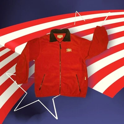 TIMBERLAND Men's Black Red AMERICAN FLAG Fleece Jacket SOFT Full Zip Size Large - Image 1 of 4