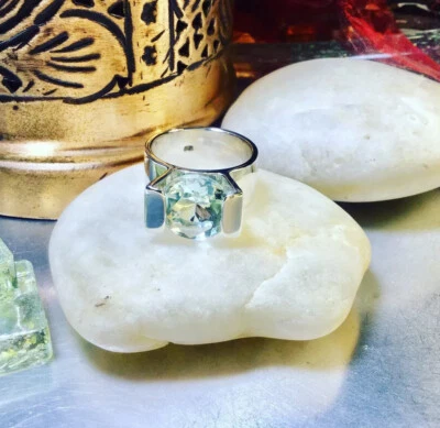 Anillo grueso genuino de plata de ley 925 creado aguamarina obsidiana  Foto 1 de 4