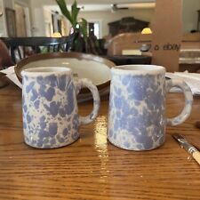 Two Bennington Pottery mugs blue sponge 4.25 inches tall vintage.