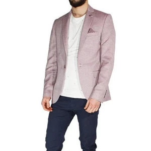 Giacca Hombre Elegante Casual Slim Fit Bolsillo Botones Micro-Patrón Rojo Sarani - Imagen 1 de 9