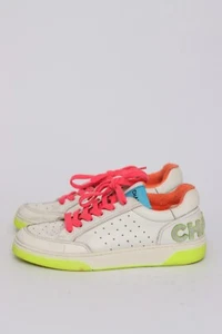 CHANEL Grained Calfskin Fabric Womens Logo Sneakers 40 Multicolor - Picture 1 of 8