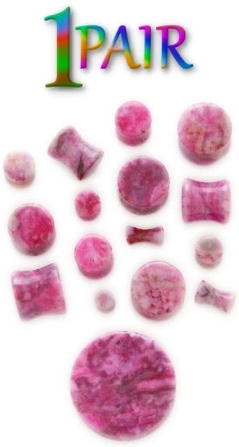 Par de tapones de piedra de ágata fucsia rosa 8g-25mm Medidores de doble llamarada Orgánico Oreja 1476 Foto 1 de 2