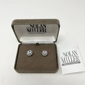 Nolan Miller Pierced Earrings Silver Tone Baguettes Crystal Modernist Estate .5" - Picture 1 of 3