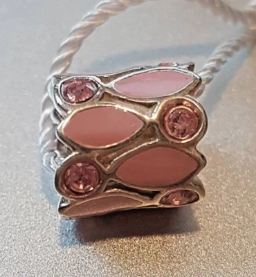 PLATA ESTERLINA .925 ENCANTO PERSONA PÉTALOS PRECIOSOS ESMALTE ROSA PIEDRA BRILLANTE B24 Foto 1 de 2