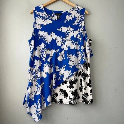 Alfani Size Large Blue Floral Sleeveless Stretch Tunic Tank Top Chic Resortwear - Image 1 of 4