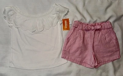 Pantalones Cortos Gymboree Niñas Talla 5T Blanco Ojales Volantes Cuello Rosa Mezcla de Lino Nuevo Foto 1 de 4