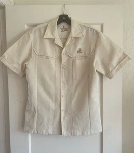 Iolani Hawaii Executive Vintage 2 Pocket Ivory Hawaiian Poly Shirt Men's Medium - Picture 1 of 10