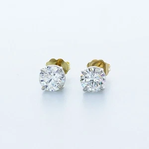 2.5 CT Lab-Created Diamonds E/VVS1 Round Cut 14K Yellow Gold Prong Classic Studs - Picture 1 of 10