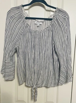 Women’s AB STUDIO  Blue and White Striped Quarter Sleeve Blouse Size LARGE - Image 1 of 4