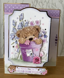 Tarjeta temática de oso de peluche plegable hecha a mano de 7"x5" cumpleaños mejores deseos - Imagen 1 de 5