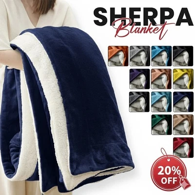 480 GSM Heavy Sherpa Fleece Blanket Soft Warm Bed Sofa Throw Weighted Blanket UK - Image 1 of 4
