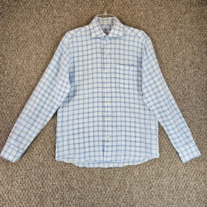 Peter Millar Linen Shirt Mens Medium Long Sleeve Button Up Check - Picture 1 of 9