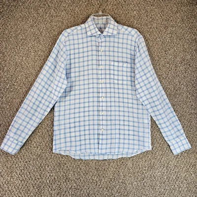Peter Millar Linen Shirt Mens Medium Long Sleeve Button Up Check - Image 1 of 4