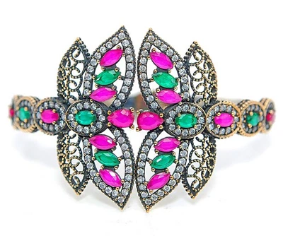 Ottoman Empire Style 16CT Treated Ruby & Topaz 925 Sterling Silver Bracelet   - Image 1 of 3