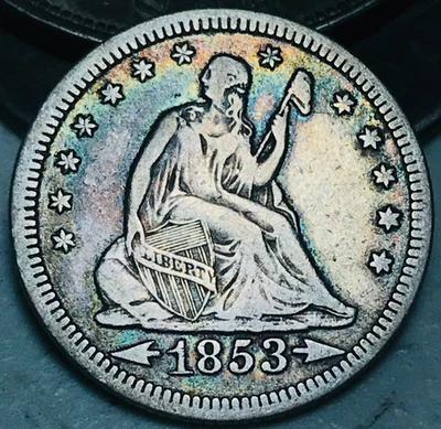 1853 Seated Liberty Quarter 25C RAYS ARROWS Choice Silver US Coin CC27338 - Image 1 of 4